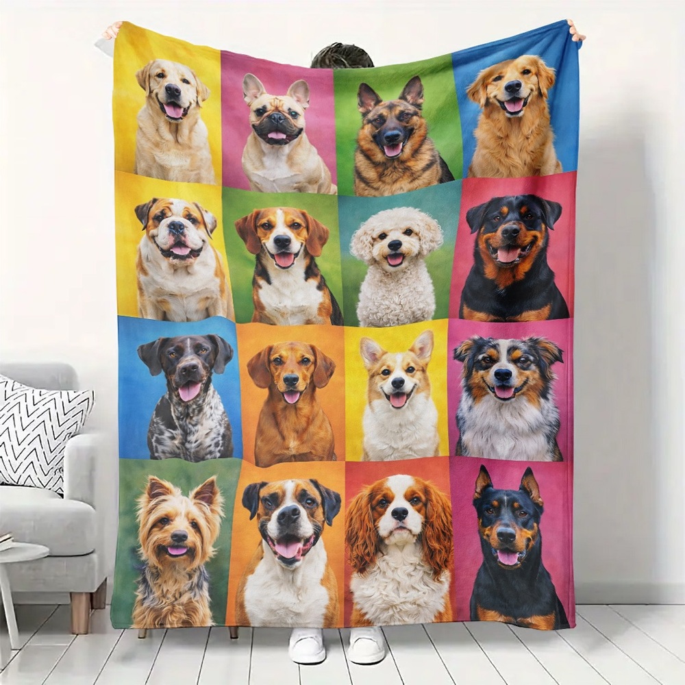 Colorful Dog Portrait Throw Blanket - Multi-Color Plush Pet Blanket 50x60
